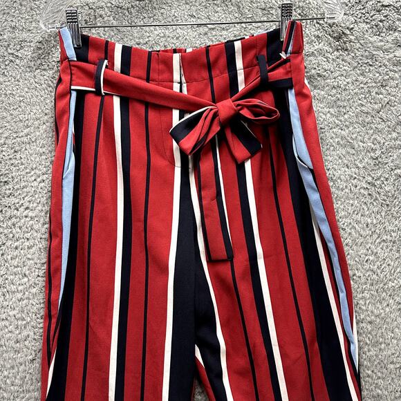 Romeo & Juliet NEW Medium Wide Leg Trousers Vertical Stripes Red Navy Summer‎ - Picture 2 of 10